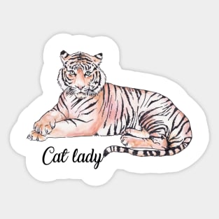 Cat Lady Funny Tiger Watercolor Illustration Sticker